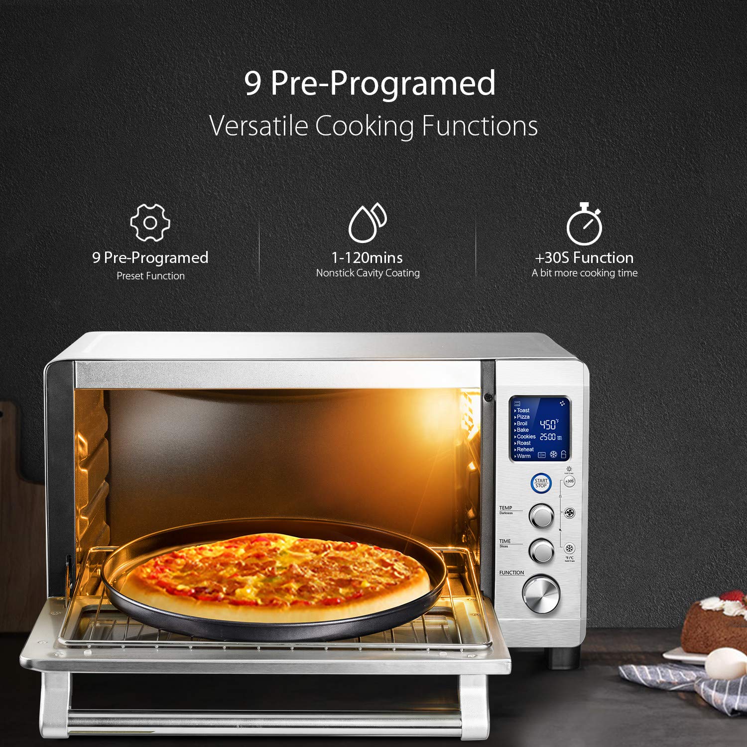 Toaster Oven, Willsence Convection Toaster Oven Stainless Steel 6 Slice Countertop LCD Display