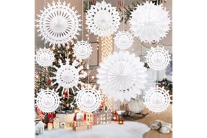 BestoFun 12 PCS White Paper Snowflake Decorations Frozen Birthday Party Supplies Winter Wonderland Party Decorations Christmas Large Snowflake Decorations Hanging Snowflake Decorations