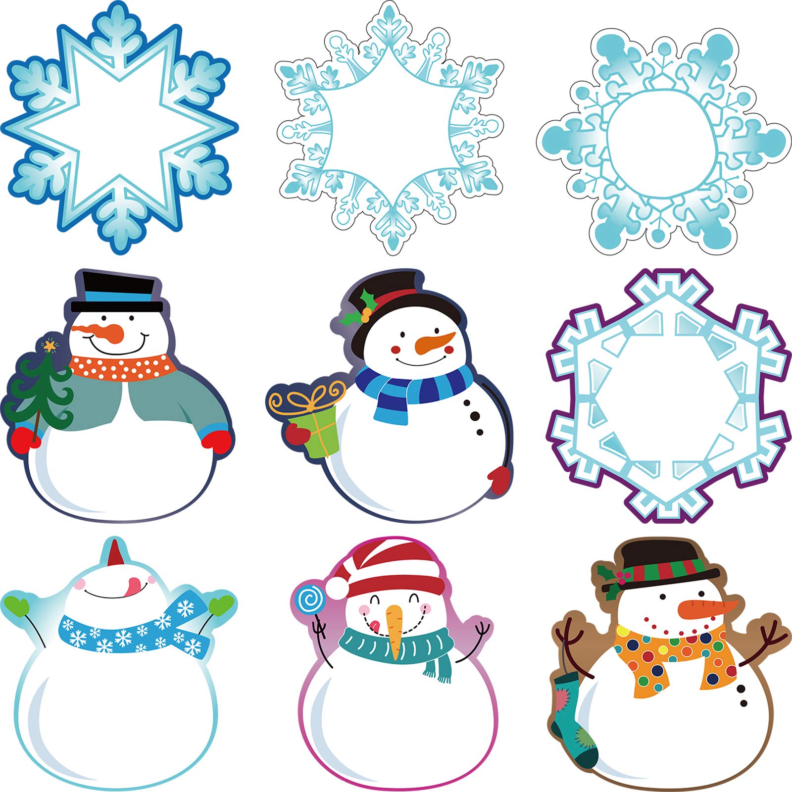45 Pieces Colorful Winter Mix Cut-Outs Versatile Classroom Decoration Snowmen Snowflake Cutouts with Glue Point Dots for Bulletin Board School Christmas Winter Theme Party, 5.9 x 5.9 Inch