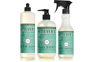 MRS. MEYER'S CLEAN DAY Kitchen Essentials Set, Includes: Hand Soap, Dish Soap, and All Purpose Cleaner, Basil, 3 Count Pack