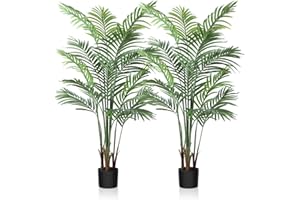 CROSOFMI Artificial Areca Palm Plant 5Ft Fake Tropical Palm Tree, Perfect Faux Dypsis Lutescens Plants in Pot for Indoor Outdoor House Home Office Garden Modern Decoration Housewarming Gift,2Pcs