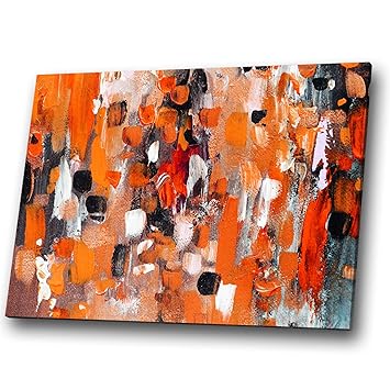 Contrast Orange Black White Modern Abstract Canvas Wall Art Large