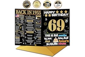 Joycard 69th Birthday Card with Envelope, 69th Birthday Decorations for Women Men, 69th Birthday Gifts for Grandpa Grandma, Happy Birthday Cards for 69 Year Old Mother and Dad, Back in 1955