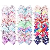 24PCS 4.5Inch Bows for Girls Boutique Grosgrain Ribbon Rainbow Hair Bow Alligator Hair Clips Pigtail Bows Unicorn Hair Clips for Baby Girls Toddler Kids Children Teens
