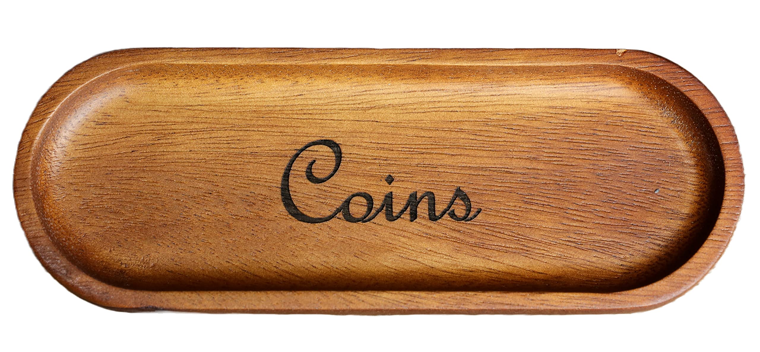 redchocol8® Handmade Small Wooden Oval Tray for Coins Engraved Home Organise Coin Gift