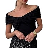 Women's Y2K Off-Shoulder Crop Top - Ruched Sleeveless Blouse for Beach Party
