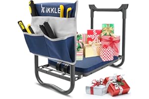 ikkle Garden Kneeler and Seat Gardening Stool Kneeler Folding Gardening Bench with Thicker Detachable Kneeling Pad and Tool Store Pouches (Blue)