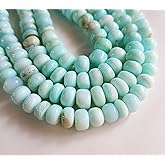 Blue Peruvian Opal Gemstone Plain Roundels Beads 15 Inch Strand Size - 8 to 9 MM Gemstone Making Jewelry | Stone Blue Opal Beads [NFBA 03]