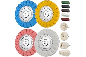 Konvixon 13PCS 8" Airway Buffing Wheel Kit,16-Layer S-Shape Aluminum Metal Polishing Wheel, 5/8" Arbor, 5 Compounds & 4 Detail Wheels for Semi Truck Wheels, Fuel Tanks, Bumpers, Steps & Diamond Plates