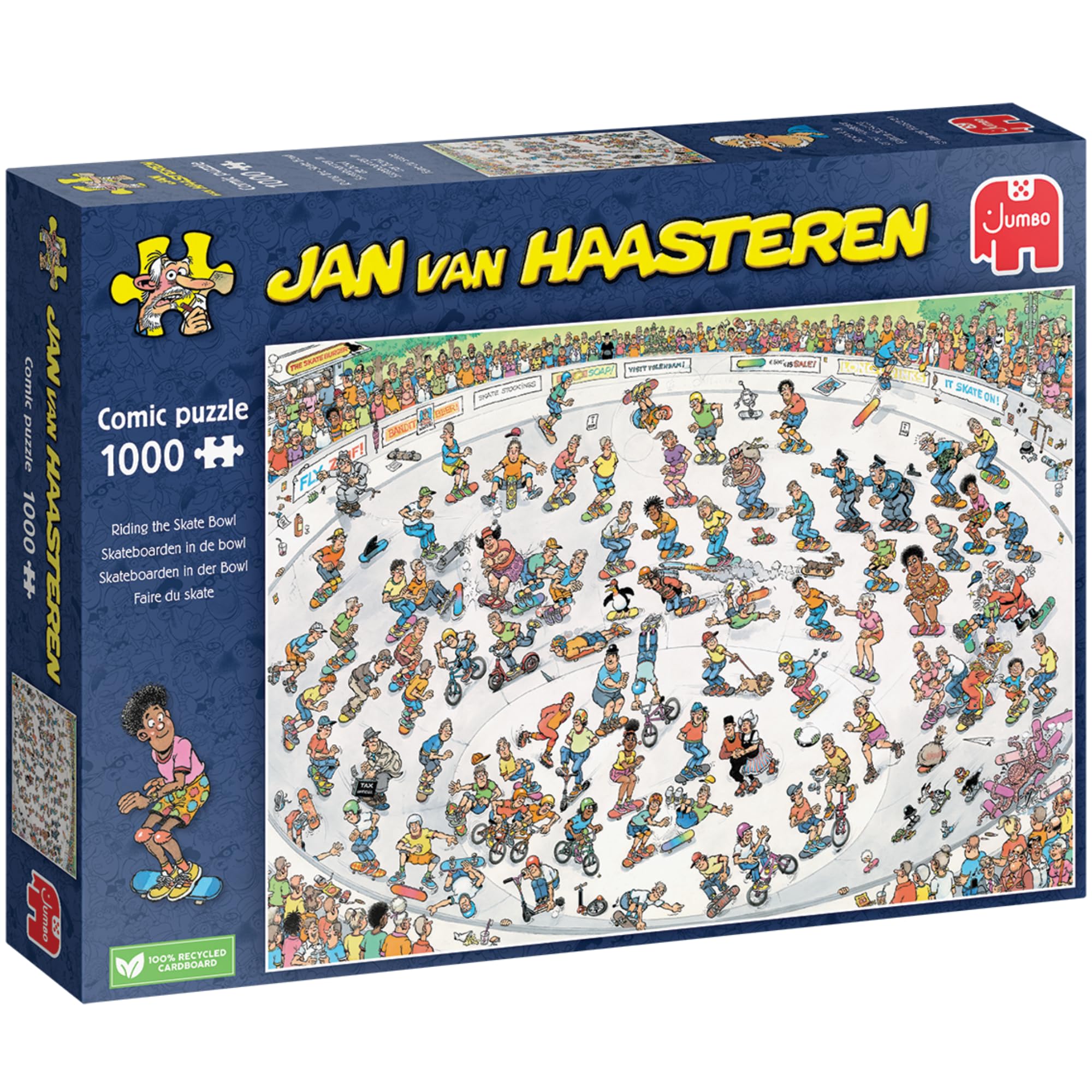 Jumbo Jan Van Haasteren Riding the Skate Bowl - 1000-Piece Adults Comic Puzzle - Large Jigsaw Puzzle for Adults – 100 Percent Recycled Cardboard 1000-Piece Jigsaw - Dimensions 68 x 49 cm