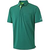 Rouen Mens Golf Shirts Short Sleeve Dry Fit Jacquard Performance Moisture Wicking Casual Pocket Collared Polo Shirts for Men