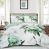 Dobuyly Green Queen Comforter Set 7 Piece Bed in a Bag Queen, Sage Green Floral Printed Comforter Set with Sheets, Soft Microfiber Botanical Flower Complete Bedding Set for All Season