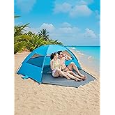SANHOVO Easy Set-Up Beach Tent - UPF 50+ Sun Shelter for Family (2-3 Person), Portable Instant Sun Shade with 3 Mesh Windows, Windproof Stakes & Storage Pockets, for Beach, Camping, Picnics