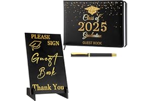 Yingzhao Class of 2025 Leather Graduation Guest Book with Wood Table Sign and Signature Pen Graduation Party Supplies Graduation Guest Signature Party Sign for College Students(Stylish)