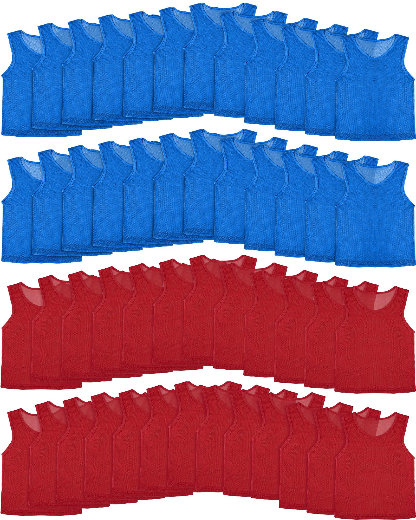 Photo 1 of Pasimy 50 Pack Pinnies Bulk Scrimmage Vests Lightweight Youth Scrimmage Vests Team Soccer Basketball Jersey Pinnies for Sport(Blue, Red)