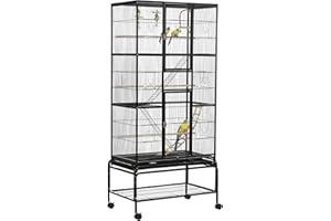 PawHut 71" Bird Cage, 3 Tier Large Parrot Cage with Wheels, Perches, Ramp, Storage Shelf, Toys for Canaries, Finches, Cockati