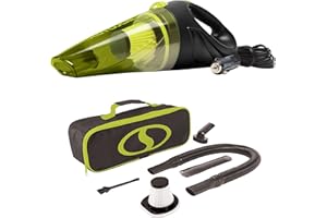 Auto Joe ATJ-V501 12-Volt Portable Car Vacuum Cleaner w/16-Foot Cable, Interior Auto Detailing Accessory Kit, HEPA Filter x2 and Storage Bag, Green