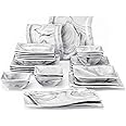 MALACASA 26 Pieces Dinnerware Sets for 6, Porcelain Plates and Bowls Sets, Square Dinnerware Set with Dinner Plates and Bowls, Dishes and Serving Platters, Marble Plates Dishware Sets, Series Flora