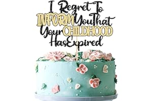 Ephlyn 1Pcs 18th Birthday Cake Topper Black Gold Glitter I Regret to Inform You That Your Childhood Has Expired Cake Pick for Funny 18th You are an Adult Birthday Party Cake Decorations Supplies