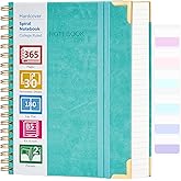 Spiral Notebook, 365 Page Hardcover Leather Notebook Journal, Large B5 Lined Journal for Women Men, College Ruled Notebooks for Work School, Journals for Writing, 24pcs Index Tabs, 8" x 10", Teal