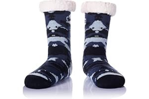 WEVIAS Men's Fleece Lined Cozy Extra Thick Slipper Socks Winter Non-Slip Fuzzy Home Sleeping Stockings