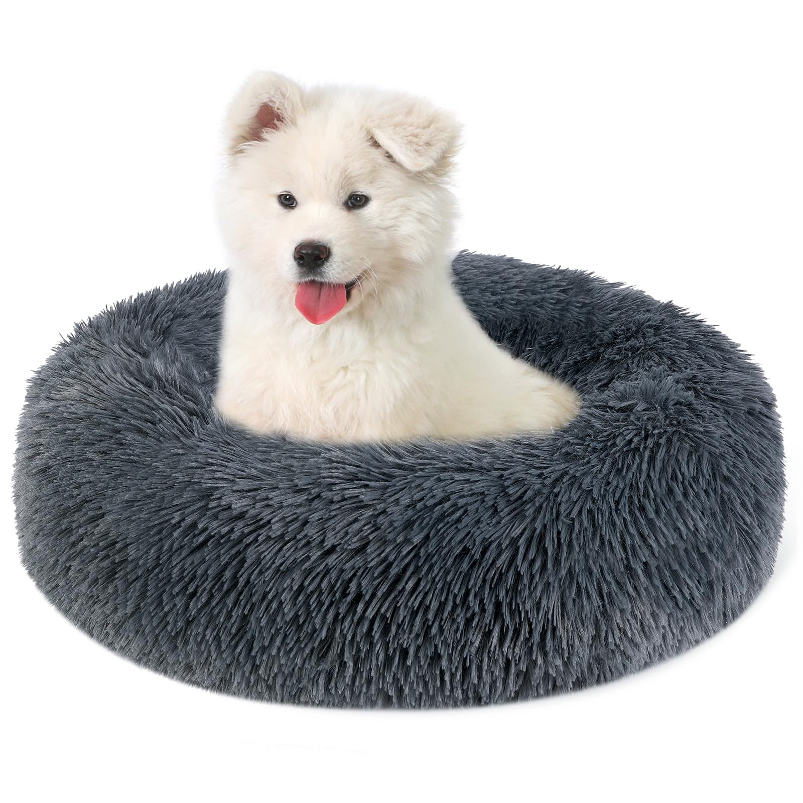 Belababy Dog Bed Small Medium with Removable Cover, Washable Dog Cat Donut Bed, Calming Pet Puppy Bed and Fluffy Plush Cuddler with Anti-Slip Bottom, Dark Grey, 50cm — image 1