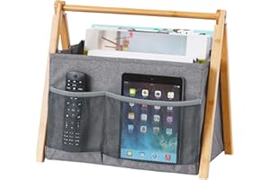 EZDeco Magazine Holder, Wooden Magazine Rack,Foldable Magazine Storage with 3 pockets for File Newspaper Book,Magazine Basket for Bathroom/Living Room/Home