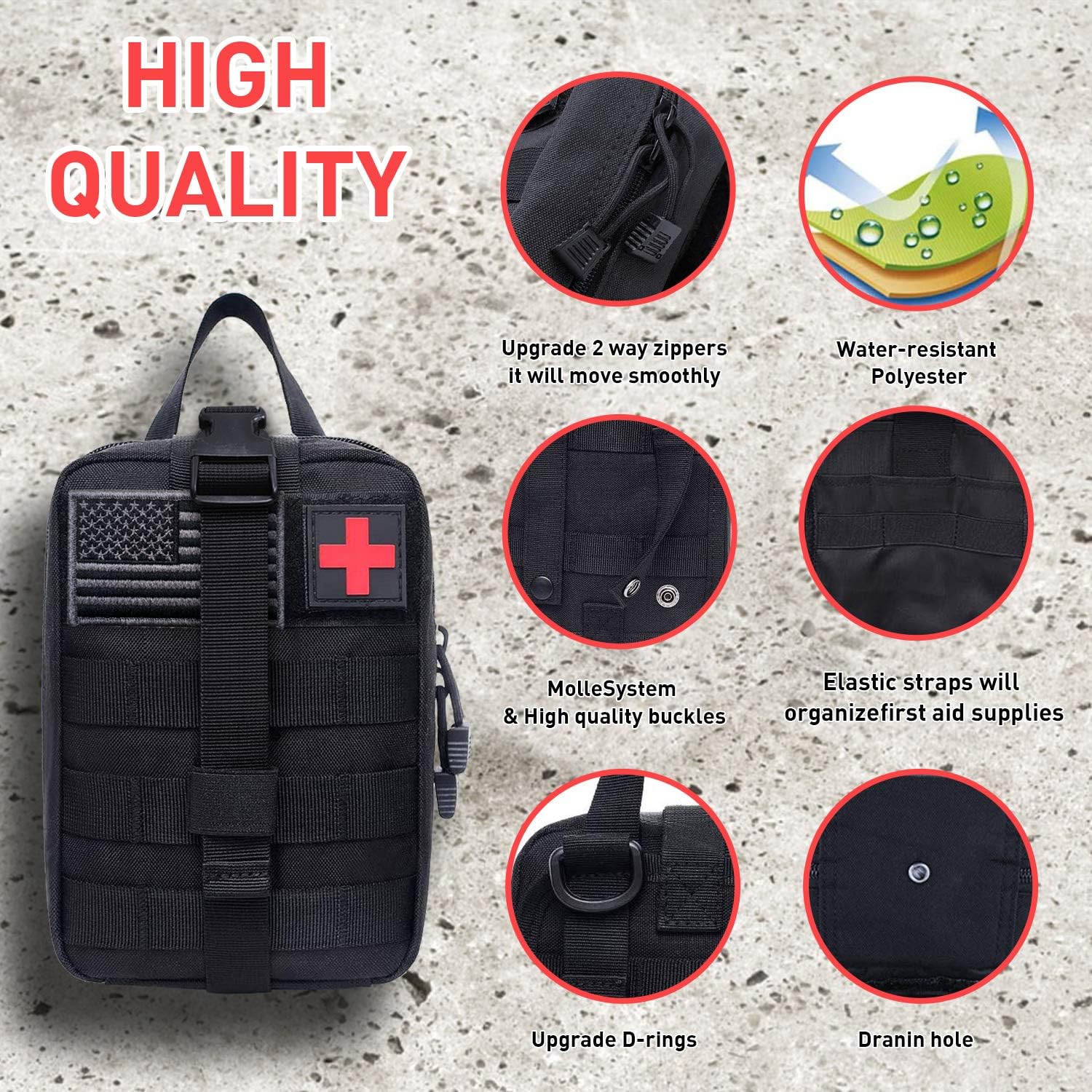 MEQI Medical MOLLE Tactical Pouch, EMT First Aid IFAK Rip-Away Utility Pouch for Camping Hunting Hiking Home Car and Adventures (Ink Black) : Sports & Outdoors