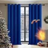 Deconovo Thermal Insulated Curtains Blackout Eyelet Royal Blue W52 x L45 Pair view 2