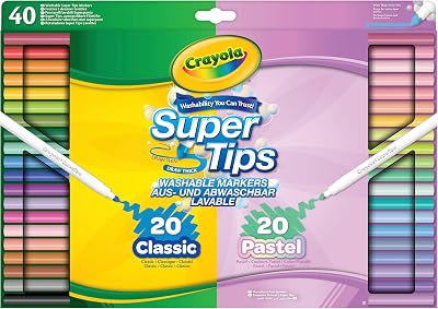 CRAYOLA SuperTips Washable Markers Felt Tip Pens Classic Pastel 40 Pack Ages 3+