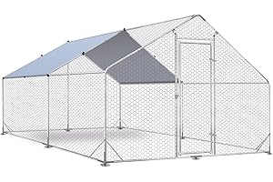 HOOYEAH Outdoor Metal Chicken Coop Large Walk-in Poultry Cage Spire-Shaped Chicken Run with Waterproof and Anti-Ultraviolet Cover for Outside,Backyard and Farm,13' L x 9.8' W x 6.4' H