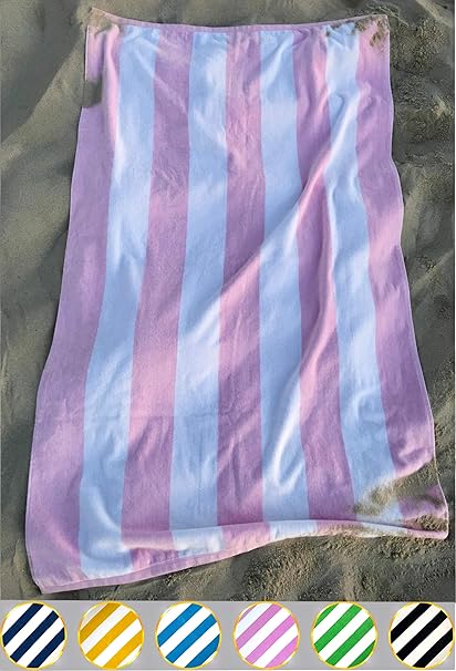 Consumable Depot 100 Cotton Cabana Stripe Designed Beach Bath Pool Towel Made In Turkey Pink White