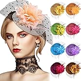 Jeyiour 9 Pcs Fascinators Hats Tea Party Feather Pillbox Hat with Clips for Women Halloween Veil Flower Hat, 9 Colors