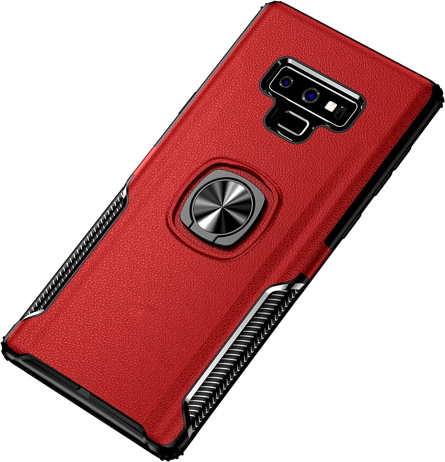 SORAKA Case for Samsung Galaxy Note 9 with Finger Ring Holder,Leather Texture PC+ Silica gel Case, Compatible with Magnet Car Phone Holder,Shockproof, Non-slip, Anti-fingerprint
