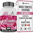 EBYSU Milk Thistle Capsules 1000mg (Made in Canada) – 200 Capsules – Liver Support – 4:1 Milk Thistle Supplement with Silymar