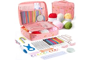 Mustry 59 Pcs Crochet Kit for Beginners Adults Kids, Knitting Supplies Set with Hooks, Yarn, Patterns, Tools & Storage Bag, S