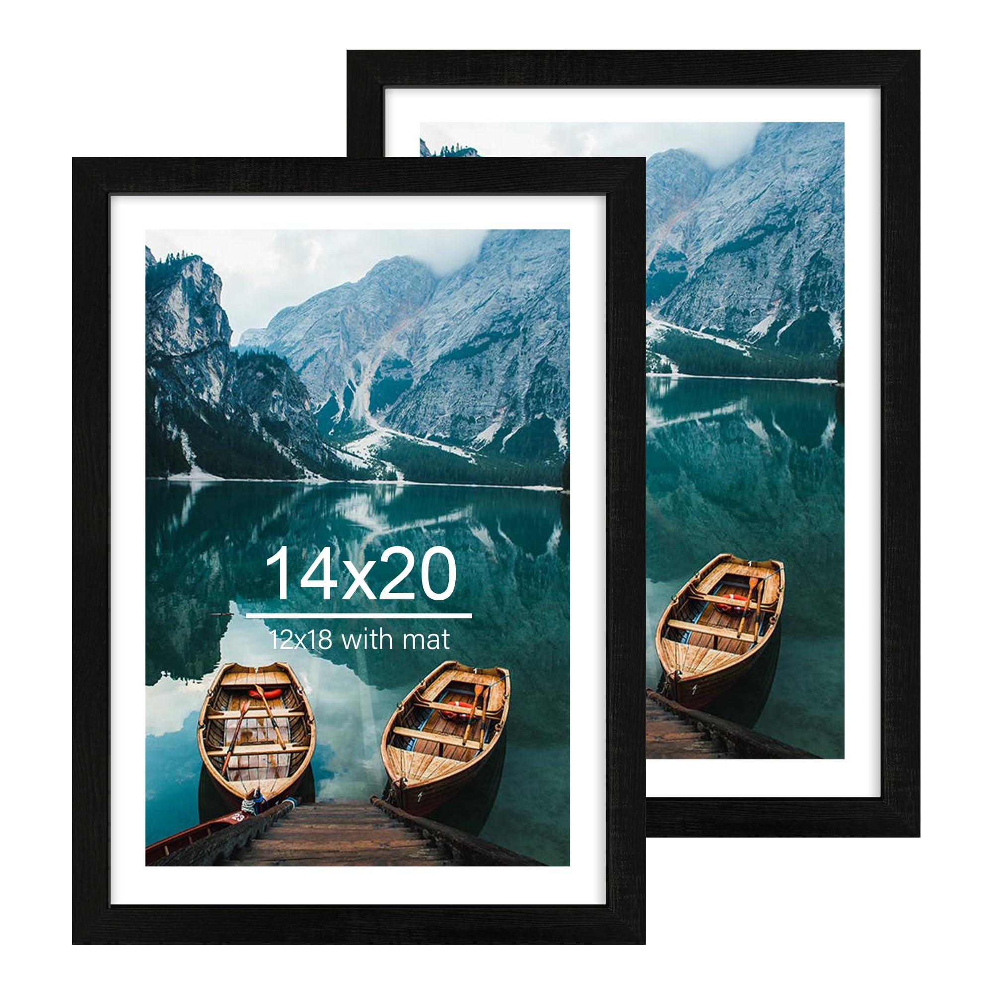 Photo 1 of Hongkee 14x20 Picture Frame Set of 2, Rustic Black Wood Style - Display 14 x 20 Picture without Mat or 12x18 Picture with Mat, Wall Mounting Horizontal and Vertical