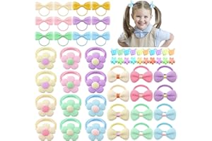 PROSUITES 56 Pcs Toddler Hair Ties Baby Hair Clips, Cotton Baby Hair Ties with Bows Girl Hair Ties Bow Flower Elastic Hair Ties for Little Girls Infants Baby Girl Hair Accessories