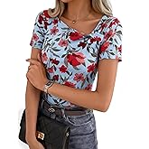 ZESICA Women’s Spring Asymmetrical Short Sleeve Tops 2026 Summer Ruched Fitted Going Out Shirts Fashion Vacation Clothes