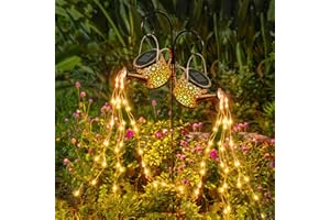 MISAWCE Solar Watering Can Lights - 2 Pack Metal, Outdoor Decorative, Waterproof, Small Hanging Garden Decor for Yard, Patio, Lawn - Warm White