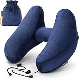 Inflatable Travel Pillow, H-Shape Inflatable Neck Pillow for Traveling on Plane, Washable Cover Travel Pillow Airplane Pillow for Neck Support, Blow up Neck Pillows for Air Travel