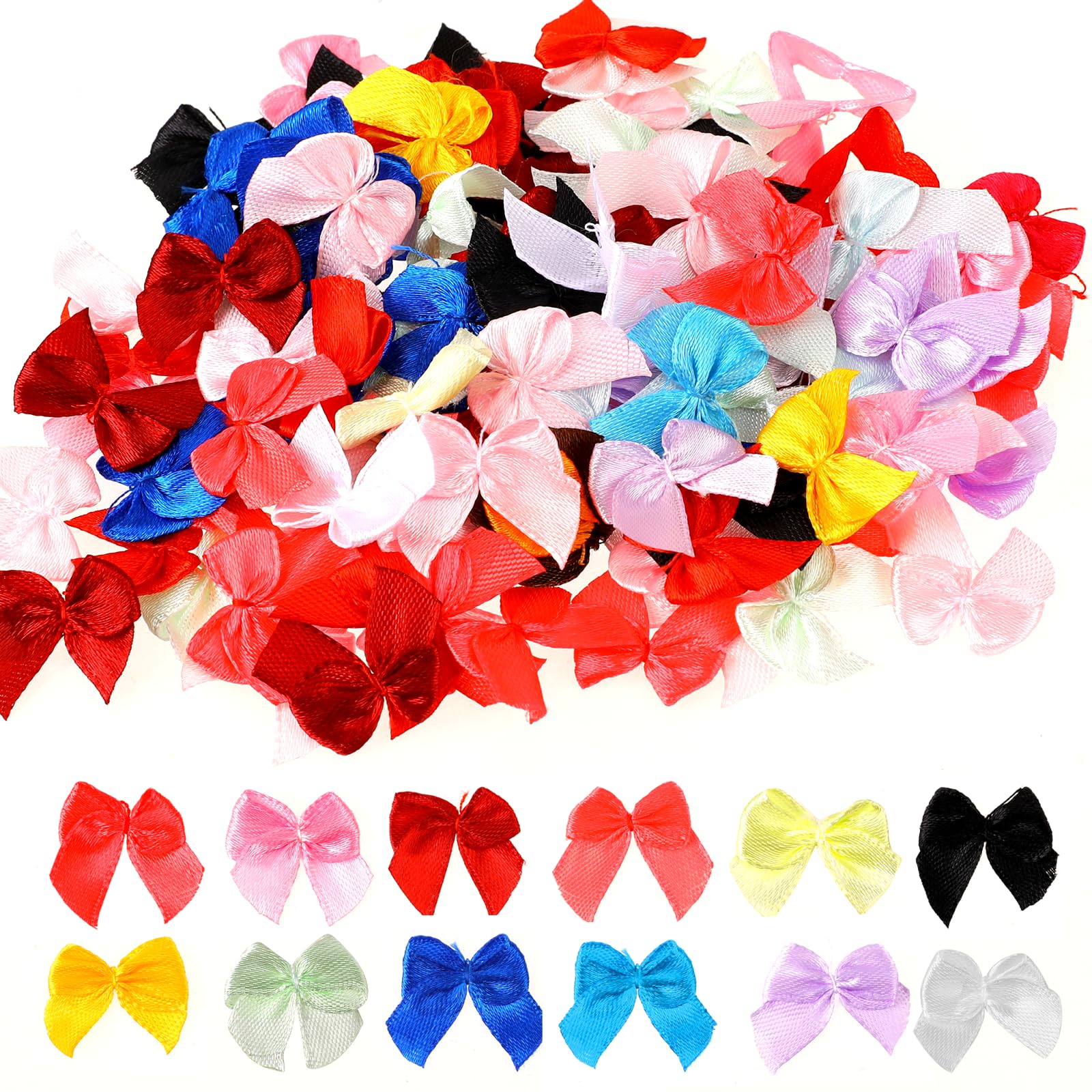 200 Pcs Mini Satin Ribbon Bows Small Multicolor DIY Craft for Sewing Small Bow Crafts Decoration for Presents Flowers Appliques Bow Maker Mini Ribbon Bows Hair Accessories for Wedding