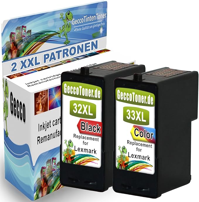 Premium Set of 2 Compatible printer Ink cartridges As a replacement for Lexmark 32 XL + 33 XL
