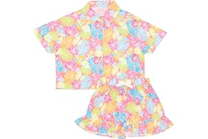 Tommy Bahama Girl's 2-Piece Matching Set - Short Sleeve Button-Down Floral Print Shirt & Shorts - Summer Outfit for Kids