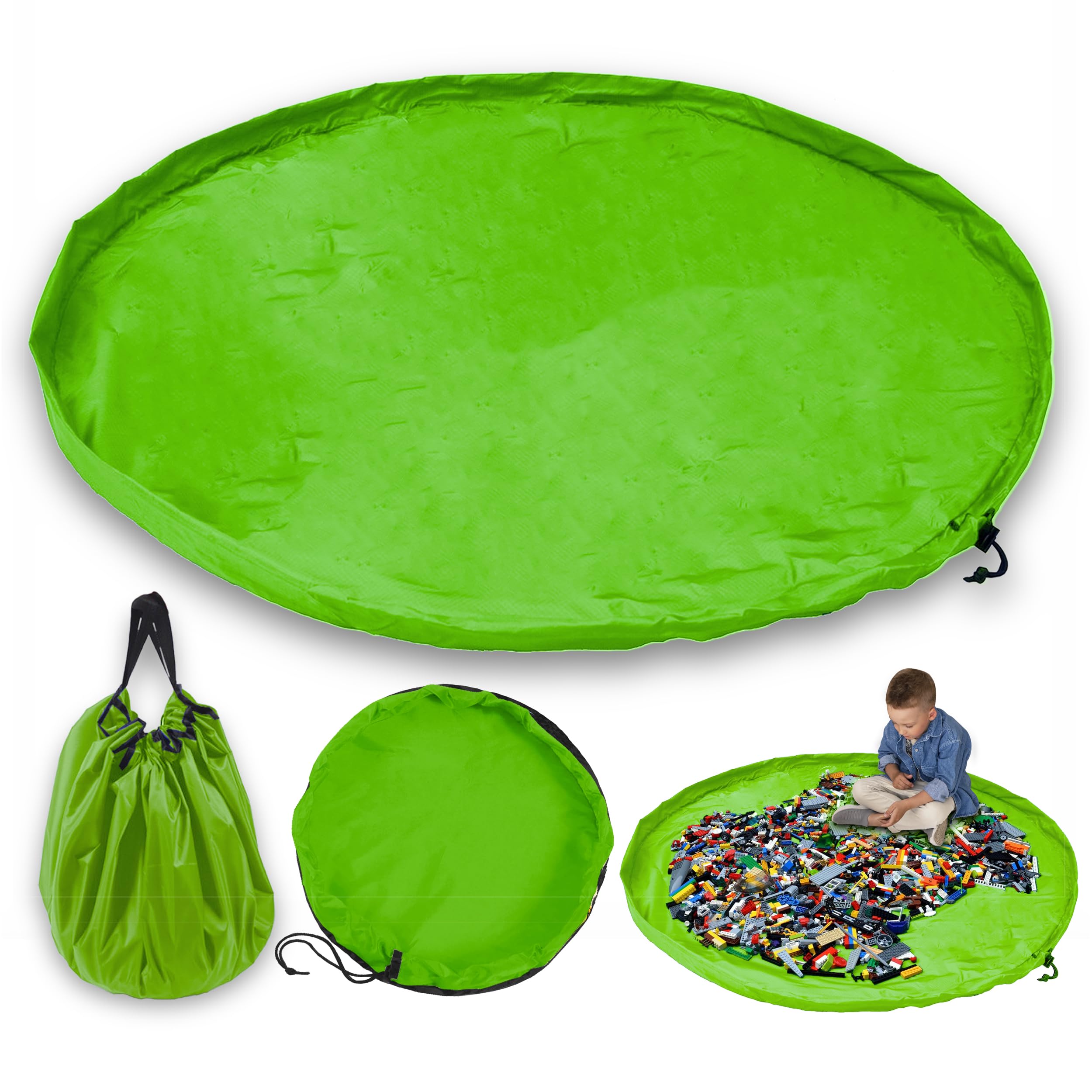 JJ PRIME - Toy Storage Bag | Large Bag Mat | Foldable Kids Storage Toys Organizer | Drawstring Bag Play Mat | Storage Ideas Fast Cleanup (150cm, Green)