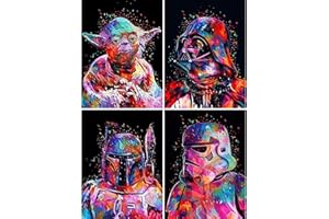 VeGuude Paint by Numbers for Adults and Kids Beginner, 4 Pack Painting by Number Kits On Canvas, Without Frame DIY Color Cartoon Oil Painting Acrylic Paints, Home Wall Decor 12x16inch