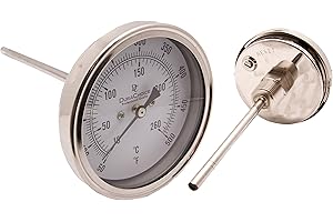 DuraChoice Industrial Bimetal Thermometer 3" Face x 9" Stem, 0-250 w/Calibration Dial