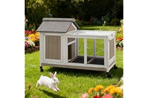 MAGAZOOPET 38''L Rabbit Hutch Outdoor with Wheels, Wooden Expandable 2 Story Bunny House Rabbit Cage Indoor with Run, Pull Out Tray, Waterproof Roof, Guinea Pig Cage Chicken Coop for Small to Medium Pets