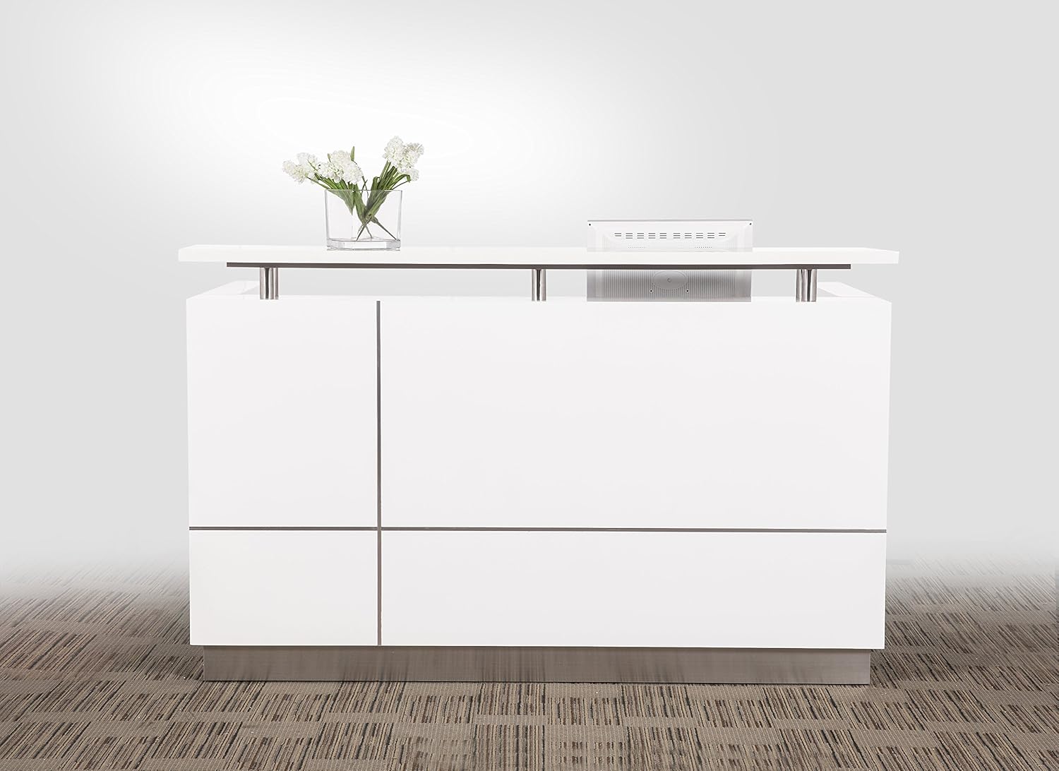 Modern Gloss White Reception Desk (71") with Quartz Stone Counter TOP : Office Products