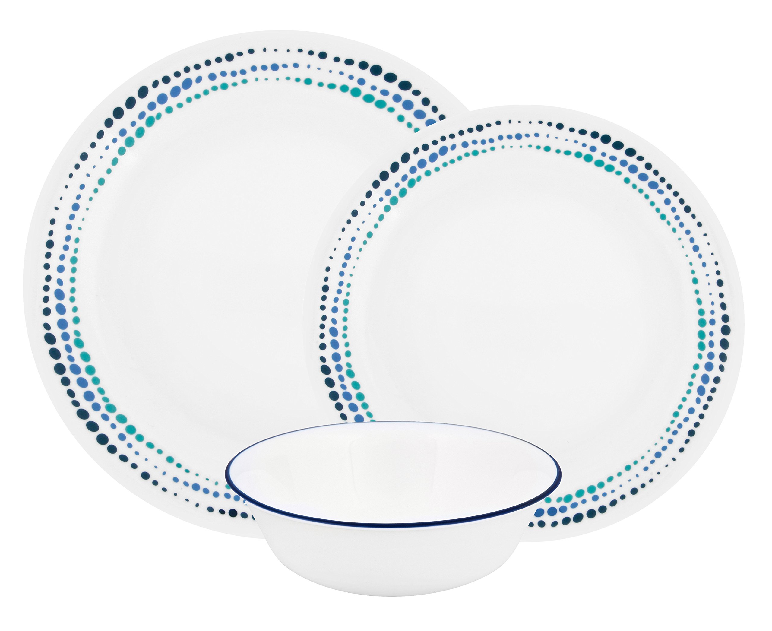 Corelle Ocean Blues Chip and Break Resistant Dinner Set for 4 Person, Blue, 12-Piece